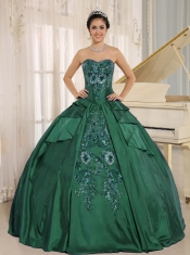 Discount Quinceanera Dress In Dark Green Embroidery With Sweetheart In Low Price
