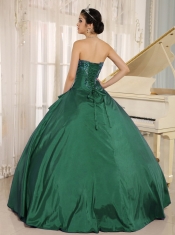 Discount Quinceanera Dress In Dark Green Embroidery With Sweetheart In Low Price