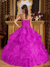 Discount Quinceanera Dress In Fuchsia Ball Gown Strapless With Appliques Organza