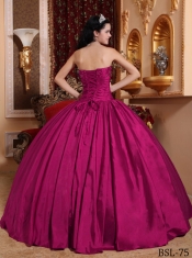 Discount Quinceanera Dress In Fuchsia Ball Gown Strapless With Taffeta Beading