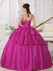 Discount Quinceanera Dress In Fuchsia Ball Gown Straps With Taffeta Beading