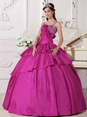 Discount Quinceanera Dress In Fuchsia Ball Gown Straps With Taffeta Beading