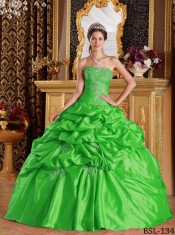 Discount Quinceanera Dress In Green Ball Gown Strapless With Pick-ups Taffeta