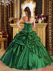 Discount Quinceanera Dress In Green Ball Gown Strapless With Pick-ups Taffeta