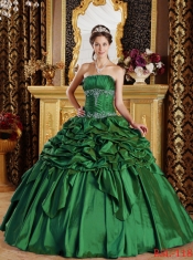 Discount Quinceanera Dress In Green Ball Gown Strapless With Pick-ups Taffeta