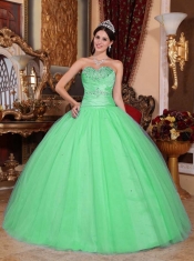 Discount Quinceanera Dress In Green Ball Gown Sweetheart With Beading and Ruching