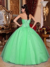 Discount Quinceanera Dress In Green Ball Gown Sweetheart With Beading and Ruching