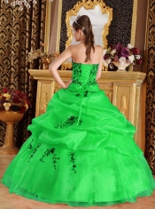 Discount Quinceanera Dress In Green Ball Gown Sweetheart With Satin and Organza Embroidery