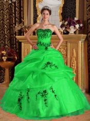 Discount Quinceanera Dress In Green Ball Gown Sweetheart With Satin and Organza Embroidery
