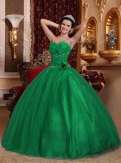Discount Quinceanera Dress In Green Ball Gown Sweetheart With Tulle Beading In Low Price