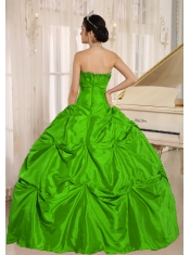 Discount Quinceanera Dress In Green Ball Gown With Pick-ups For Custom Made Taffeta