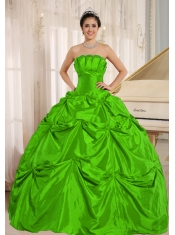 Discount Quinceanera Dress In Green Ball Gown With Pick-ups For Custom Made Taffeta