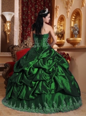 Discount Quinceanera Dress In Hunter Green Ball Gown Sweetheart With Taffeta Appliques