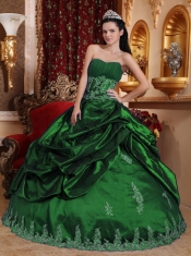Discount Quinceanera Dress In Hunter Green Ball Gown Sweetheart With Taffeta Appliques