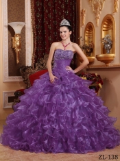 Discount Quinceanera Dress In Lavender Ball Gown Strapless With Organza Beading