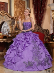 Discount Quinceanera Dress In Lavender Ball Gown Strapless With Taffeta Appliques