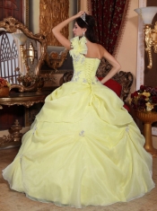 Discount Quinceanera Dress In Light Yellow Ball Gown One Shoulder With Organza Appliques