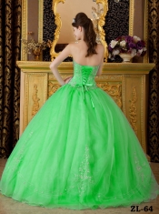 Discount Quinceanera Dress In Spring Green Ball Gown Strapless With Organza Beading