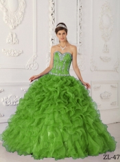 Discount Quinceanera Dress In Spring Green Ball Gown Sweetheart With Satin and Organza Appliques