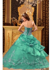 Discount Quinceanera Dress In Turquoise Ball Gown Strapless With Organza Beading