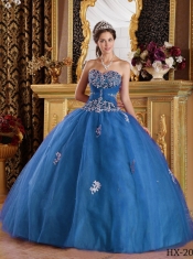 Discount Teal Ball Gown Sweetheart With Appliques Tulle Quinceanera Dress