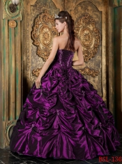 Eggplant Purple Ball Gown Sweetheart Floor-length Picks-up Taffeta Beautiful Quinceanera Dress