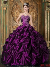 Eggplant Purple Ball Gown Sweetheart Floor-length Picks-up Taffeta Beautiful Quinceanera Dress
