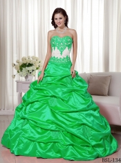 Elegant  A-line Floor-length Sweetheart Taffeta Appliques Discount Quinceanera Dresses