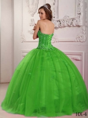 Elegant Ball Gown Strapless With Tulle Beading In Spring Green Discount Quinceanera Dress