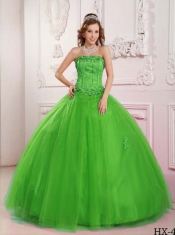 Elegant Ball Gown Strapless With Tulle Beading In Spring Green Discount Quinceanera Dress