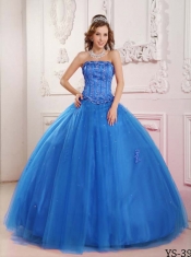 Elegant Beadings Tulle and Blue Applique Ball Gown Best Quinceanera Dresses