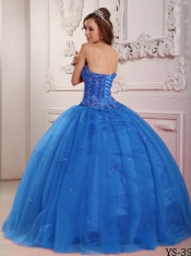 Elegant Beadings Tulle and Blue Applique Ball Gown Best Quinceanera Dresses