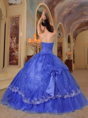 Elegant Blue Ball Gown Floor-length Bows Sequins 2014 Spring Quinceanera Dresses