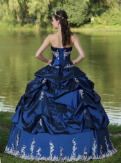 Elegant Custom Made Navy Blue Discount Quinceanera Dress For Party Wear With Satin Embroidery Decorate