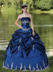Elegant Custom Made Navy Blue Discount Quinceanera Dress For Party Wear With Satin Embroidery Decorate