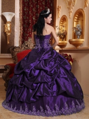 Elegant Dark Purple Ball Gown Sweetheart With Taffeta Appliques For Discount Quinceanera Dress