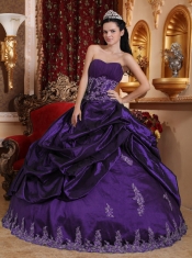 Elegant Dark Purple Ball Gown Sweetheart With Taffeta Appliques For Discount Quinceanera Dress