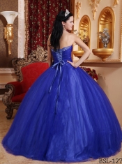 Elegant Floor-length Sweetheart Blue Ball Gown Tulle and Tafftea Beading Beautiful Quinceanera Dress 2014