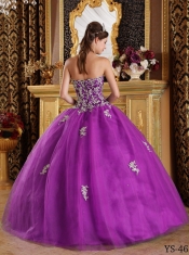 Elegant Fuchsia Ball Gown Sweetheart With Appliques Tulle Classical Quinceanera Dresses