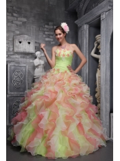 Elegant Multi-color Strapless Taffeta and Organza Hand Flowers For Quinceanera Dress