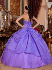 Elegant Purple Ball Gown Strapless Lace-up Organza Beading Cheap Quinceanera Dresses