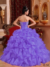 Elegant Purple Ball Gown Strapless With Organza Beading and Appliques Discount Quinceanera Dress