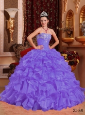 Elegant Purple Ball Gown Strapless With Organza Beading and Appliques Discount Quinceanera Dress