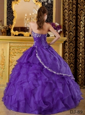 Elegant Purple Strapless Floor-length Lace-up Bule Organza Beautiful Quinceanera Dress