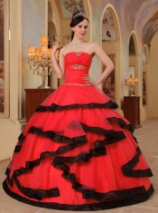 Elegant Red and Black Strapless Floor-length 2014 Spring Quinceanera Dresses