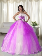 Elegant Strapless Hot Pink Ball Gown Floor-length Tulle Beading Quinceanera Dress