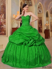 Elegant Sweetheart Green Floor-length Ball Gown Taffeta Beading Discount Quinceanera Dresses