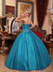 Elegant Teal Ball Gown Strapless With Appliques For Discount Quinceanera Dress