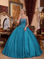 Elegant Teal Ball Gown Strapless With Appliques For Discount Quinceanera Dress