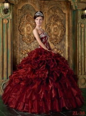 Elegant Wine Red Ball Gown Sweet-heart Lace-up Floor-length Organza Beautiful Quinceanera Dress